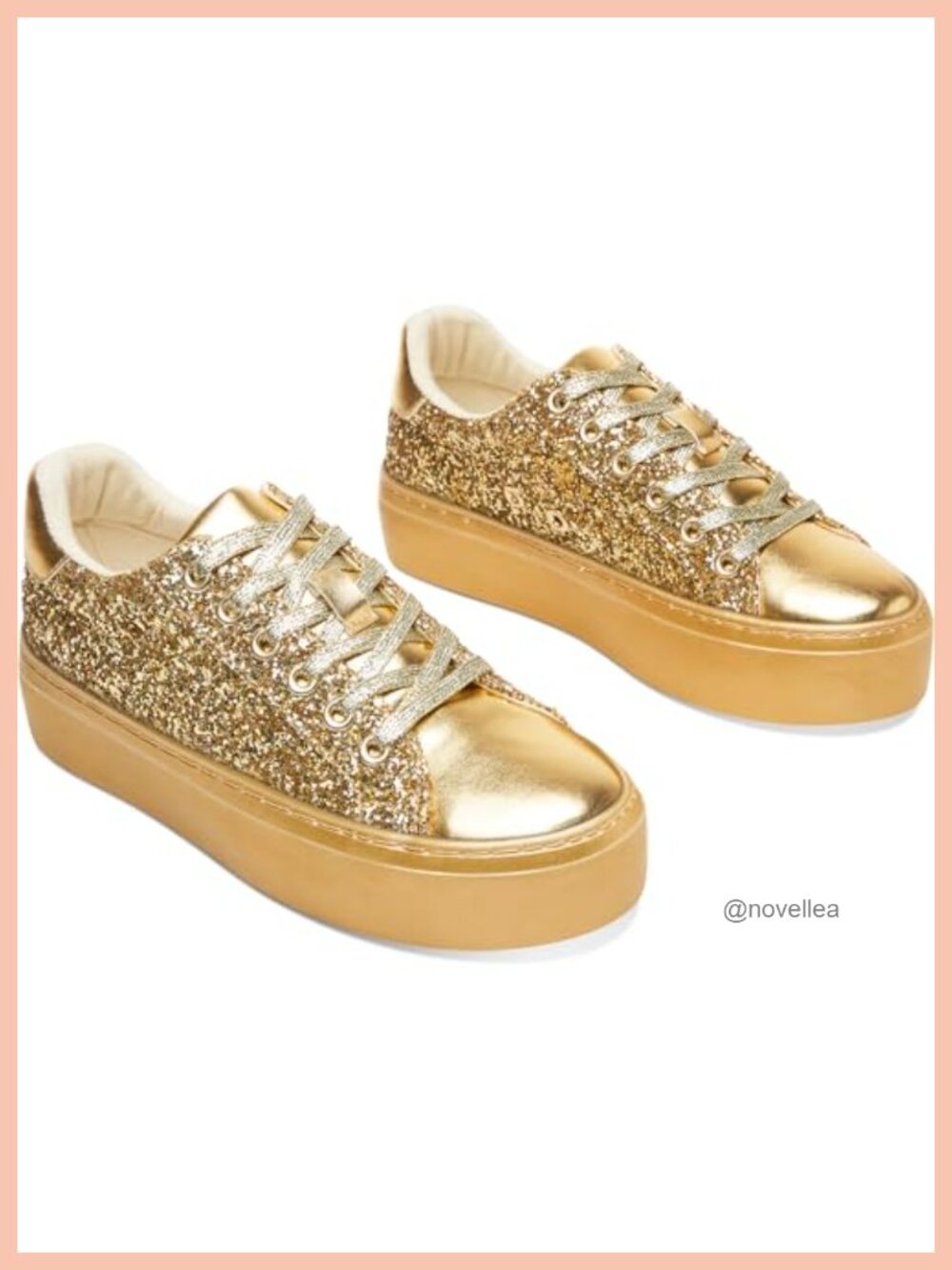 Glitter Platform Sneakers Lace-Up Chunky Sole Comfortable Walking Shoes